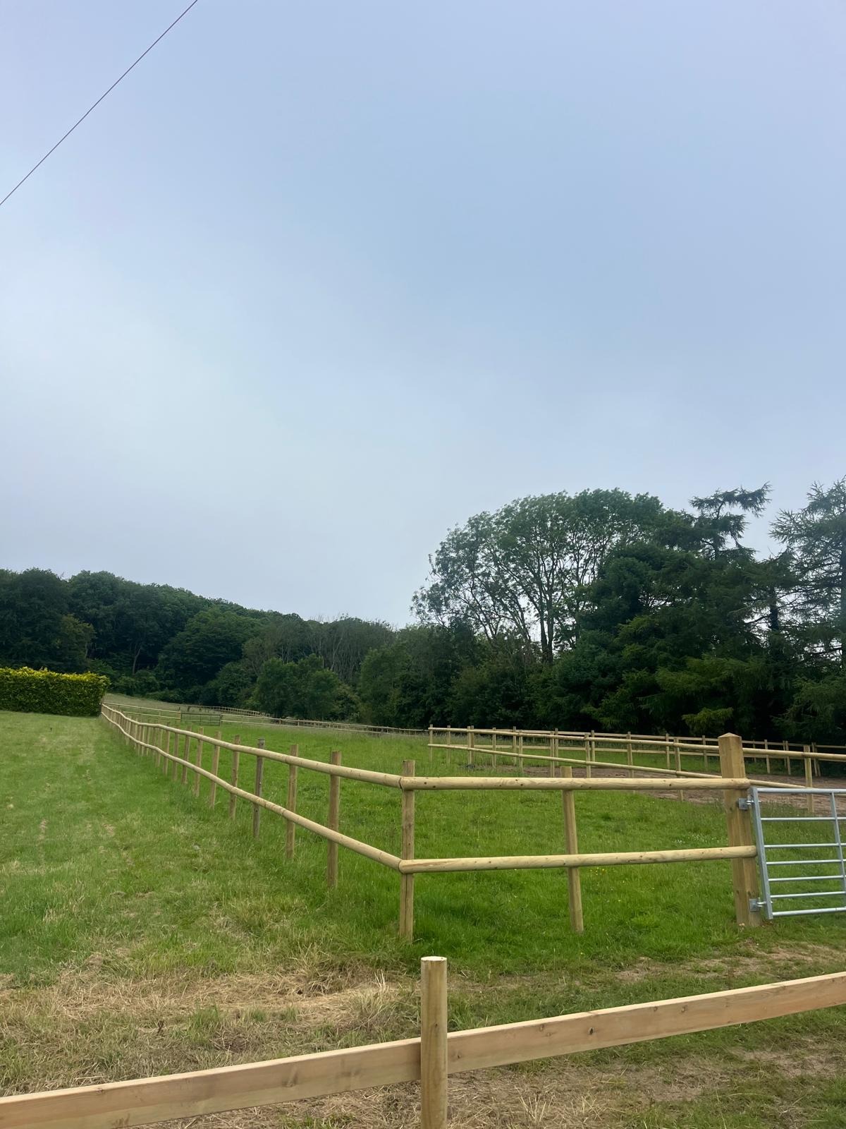 Post and rail fencing with a galvanised field gate in Kent