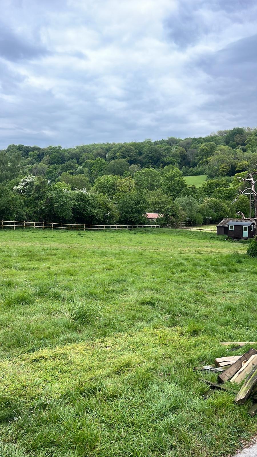 Post and rail fencing along a field boundary in Kent